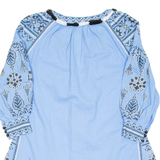 Womens Printed Top Blue V-Neck 3/4 Sleeve Crazy Pattern S