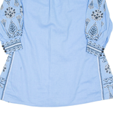 Womens Printed Top Blue V-Neck 3/4 Sleeve Crazy Pattern S