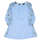 Womens Printed Top Blue V-Neck 3/4 Sleeve Crazy Pattern S