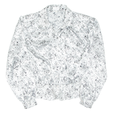 LADY JOY Womens Printed Blouse Silver V-Neck Long Sleeve Silk Floral M