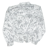 LADY JOY Womens Printed Blouse Silver V-Neck Long Sleeve Silk Floral M