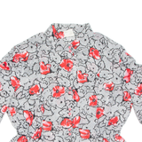 TEBA Womens Printed Blouse Grey Collared Floral L
