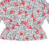 TEBA Womens Printed Blouse Grey Collared Floral L