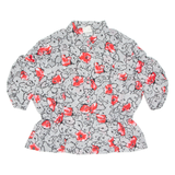 TEBA Womens Printed Blouse Grey Collared Floral L