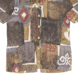 CANDA Womens Printed Blouse Brown Collared Silk Crazy Pattern S