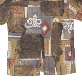CANDA Womens Printed Blouse Brown Collared Silk Crazy Pattern S