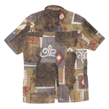 CANDA Womens Printed Blouse Brown Collared Silk Crazy Pattern S