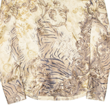 Womens Printed Blouse Gold Collared Long Sleeve Silk Paisley S