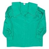C&A Womens Blouse Green Long Sleeve Silk L
