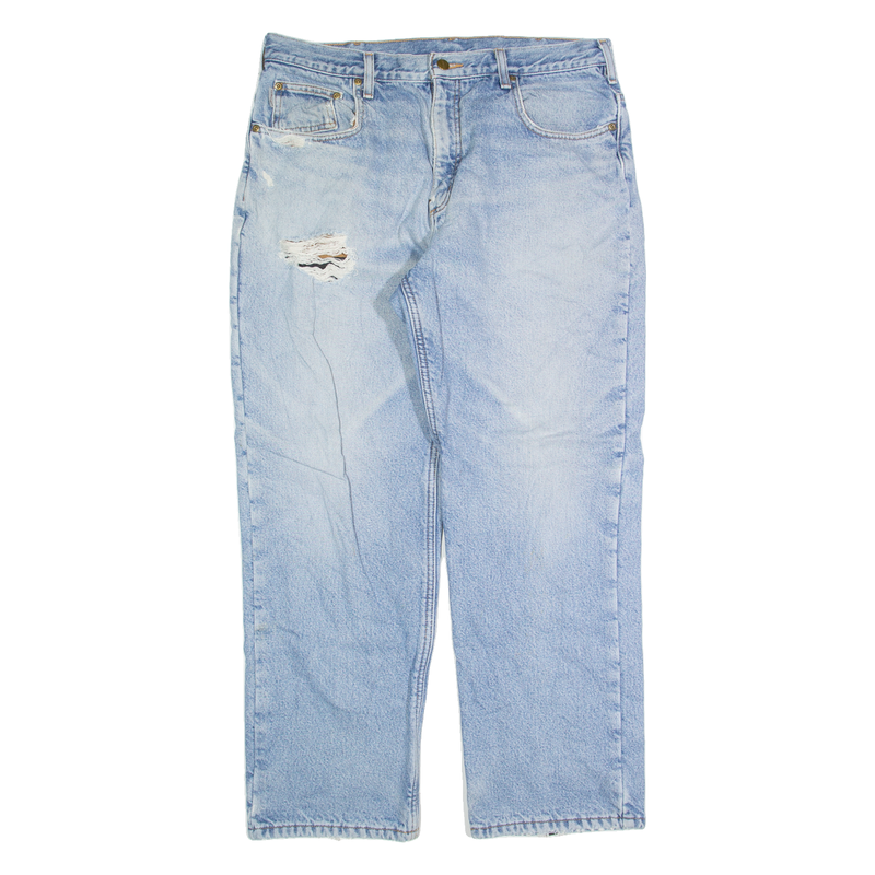 CARHARTT Fleece Lined Mens Jeans Blue Regular Straight Stone Wash W36 L30