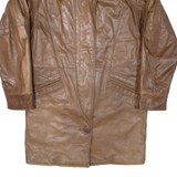 Leather Look Quilted Lined Womens Overcoat Coat Brown M