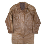 Leather Look Quilted Lined Womens Overcoat Coat Brown M