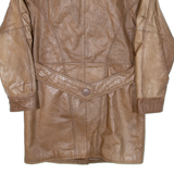 Leather Look Quilted Lined Womens Overcoat Coat Brown M