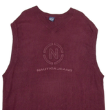 NAUTICA Womens Patterned Vest Maroon V-Neck Chunky Knit Sleeveless 2XL