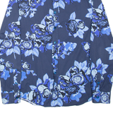 BIKKEMBERGS Mens Plain Shirt Blue Floral Long Sleeve M