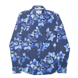 BIKKEMBERGS Mens Plain Shirt Blue Floral Long Sleeve M