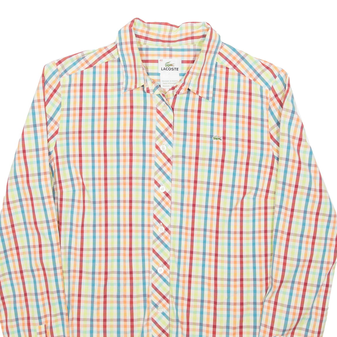 LACOSTE Womens Shirt Red Striped Long Sleeve S