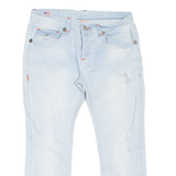 TRUE RELIGION Distressed Mens Jeans Blue Slim Straight Stone Wash W34 L27
