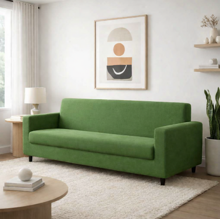 Anyseat 4-Seater Sofa Cover – Plain Green Style Slipcover for Living Room Chair Protection