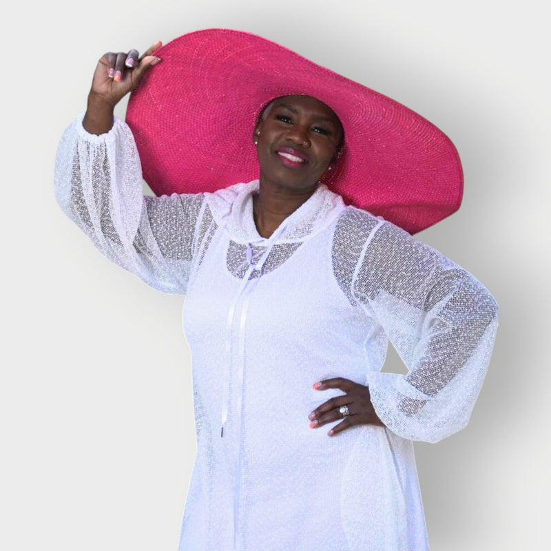 Aphrodite White Holiday Resort Midi Dress With Hoodie -Inclusive Plus Size up to UK 18 / US 14