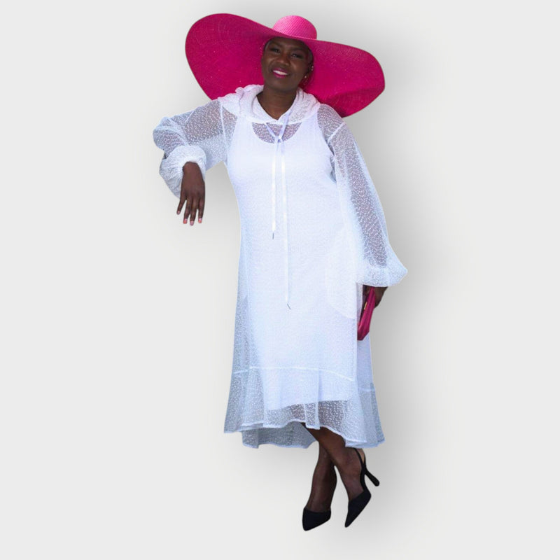 Aphrodite White Holiday Resort Midi Dress With Hoodie -Inclusive Plus Size up to UK 18 / US 14