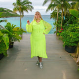 Aphrodite Neon Lime Holiday Resort Midi Dress With Hoodie -Inclusive Plus Size up to UK 16 / US 12