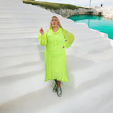Aphrodite Neon Lime Holiday Resort Midi Dress With Hoodie -Inclusive Plus Size up to UK 16 / US 12