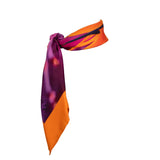 Womens Premium Silk Scarf featuring an Orange Bird of Paradise with a pink and purple print, displayed as a cutout on an invisible mannequin.