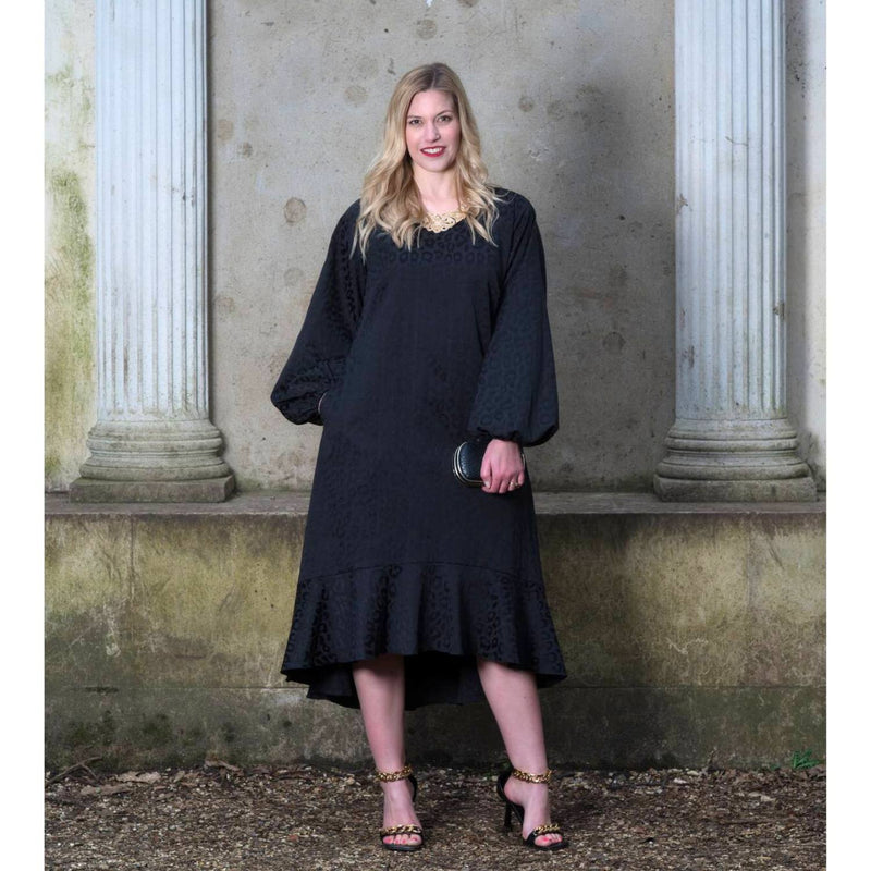 Plus Size Black Leopard Print Jacquard Midi Dress - Aphrodite - Up to UK 22/US 18