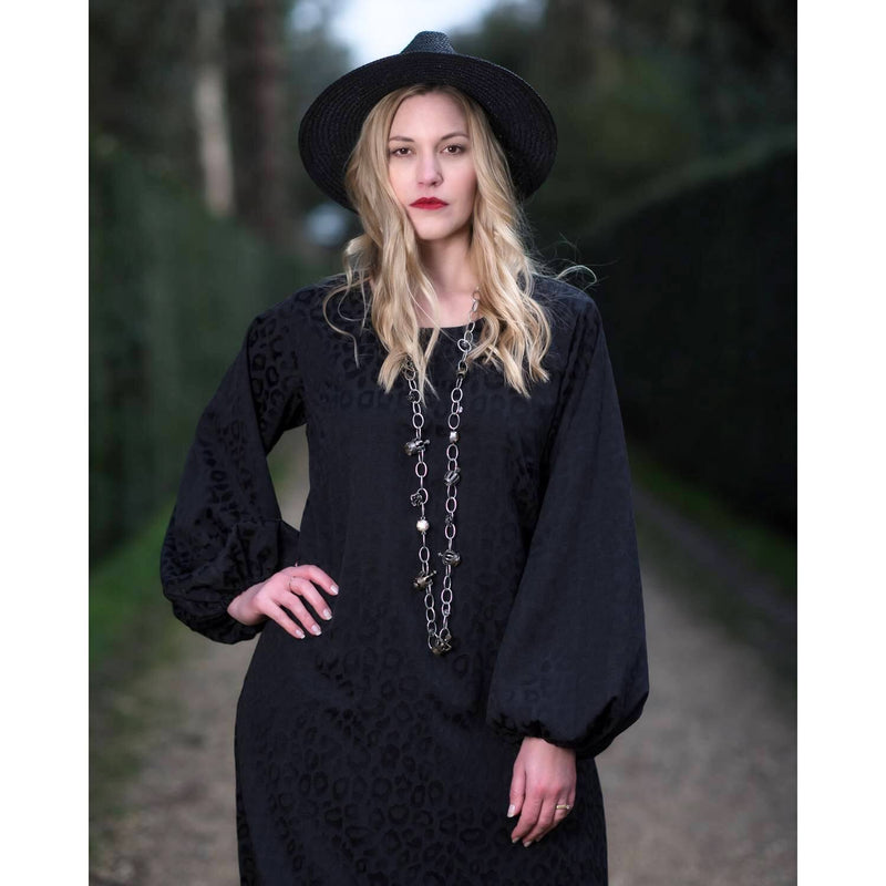 Plus Size Black Leopard Print Jacquard Midi Dress - Aphrodite - Up to UK 22/US 18