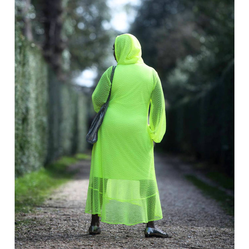 Aphrodite Neon Lime Holiday Resort Midi Dress With Hoodie -Inclusive Plus Size up to UK 16 / US 12