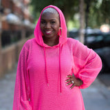 Aphrodite Hot Pink Holiday Resort Midi Dress With Hoodie -Inclusive Plus Size up to UK 22 / US 18