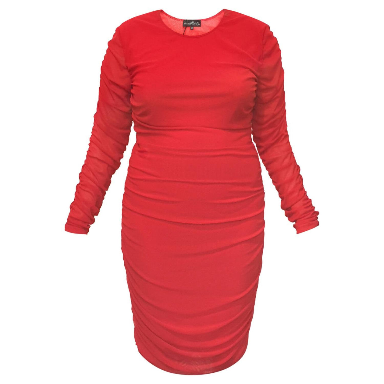 red ruched bodycon midi dress Red Off Shoulder Ruched Long Sleeve Midi Dress PinkBlush