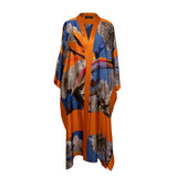 Women's Bird of Paradise Cherry Blossom Plus Size and Mid Size Silk Kimono displayed in a cutout image, highlighting its vibrant design and details.