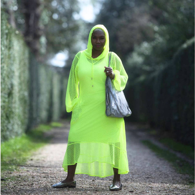 Aphrodite Neon Lime Holiday Resort Midi Dress With Hoodie -Inclusive Plus Size up to UK 16 / US 12