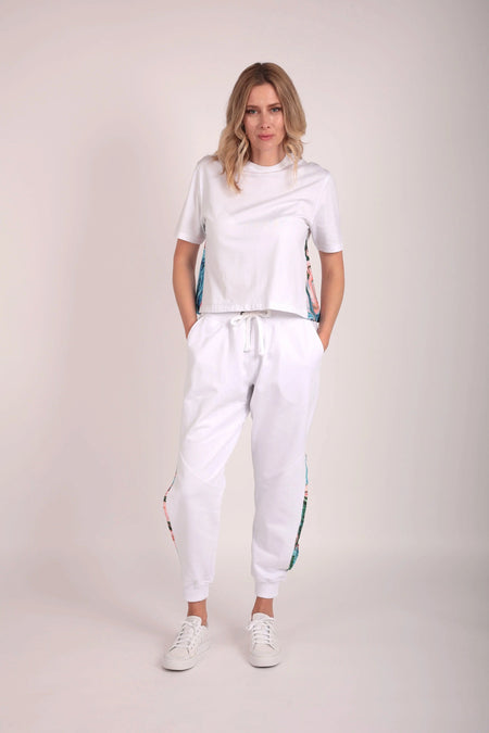 Upcycled - T-shirt in White with Paint Stroke Detail