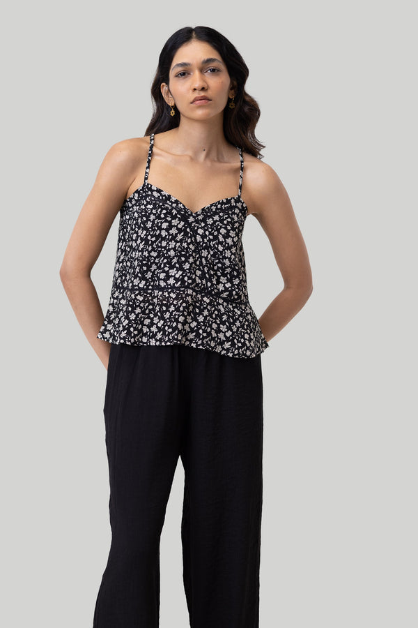 V-neck Lace Camisole in Black Florals