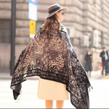 Anyyou 100% Merino Wool Black Grey Floral Silk Satin Large Winter Scarf Pashmina Shawl Bandana Perfect For Women Ladies Fashion Style