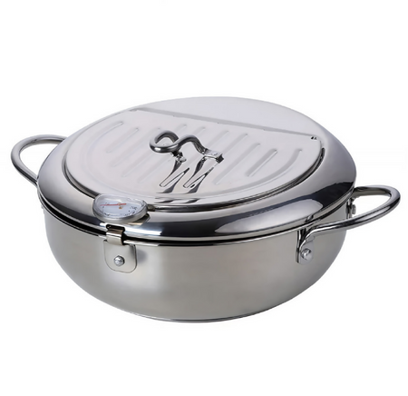 Anygleam Frying Pan Silver Stainless Steel Thermometer Kitchen Utensils Tempura Fryer Pan Temperature Control Fried Cooking Tools