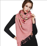 Anyyou 100% Pure Merino Wool Pink Floral Garden Stylish Poncho Winter Large Scarf With Trendy Pashmina Shawl Bandana For Womenfashion Design