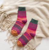 Anyfootwear 5 Pairs Size 5-9 Fashion Socks Colorful Wind-Flowers Cotton Winter Thick Warm Wool Casual for Women Green