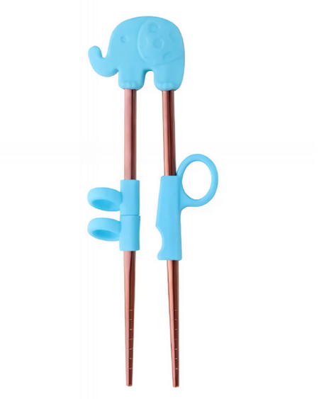 Anygleam Blue Red Rainbow Elephant Chopsticks – 1 Pair | Reusable Stainless Steel Cartoon Kids Utensils