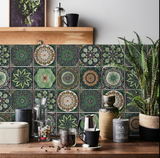 ANYDECO Wallpaper Green 15cmx15cm 24 Pcs Modern Retro Style PVC Tile Stickers Waterproof Self Adhesive Wall Home Decor