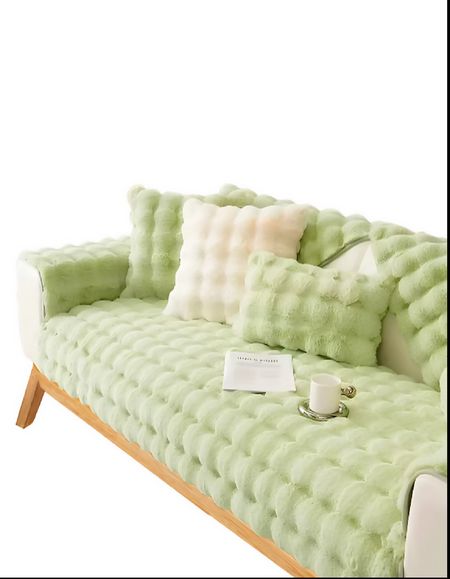 Anyseat Sofa Towel Super Soft Rabbit Plush Light Green Thicken Bubble Velvet Non-slip Sectional Sofa Cover Non-slip L-shaped Couch Cover
