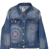 DESIGUAL Womens Denim Jacket Blue Crazy Pattern S