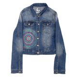 DESIGUAL Womens Denim Jacket Blue Crazy Pattern S