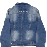 DESIGUAL Womens Denim Jacket Blue Crazy Pattern S