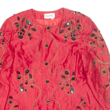 KANITHA Rhinestone Womens Jacket Red Silk Crazy Pattern M