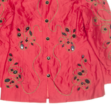 KANITHA Rhinestone Womens Jacket Red Silk Crazy Pattern M