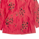 KANITHA Rhinestone Womens Jacket Red Silk Crazy Pattern M